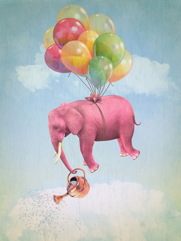 Розовый слон на шариках