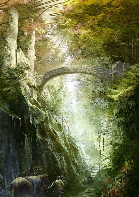 Зеленый лес и мостик