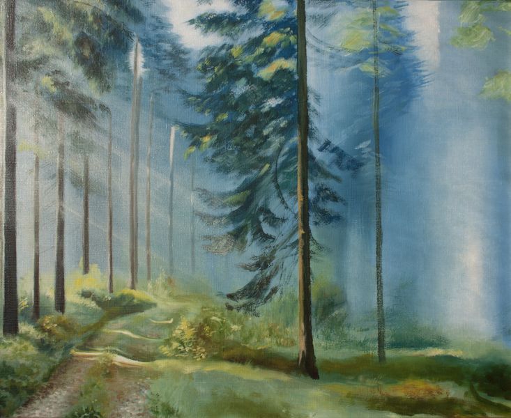 Нарисованный хвойный лес