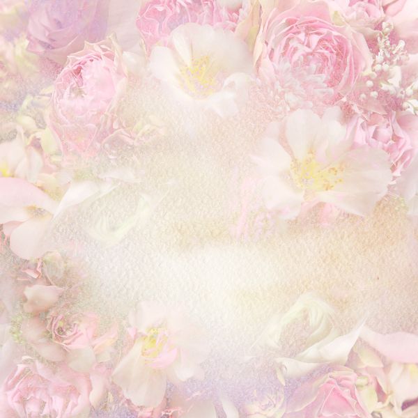 Нежные розовые и белые цветы на бежевом фоне