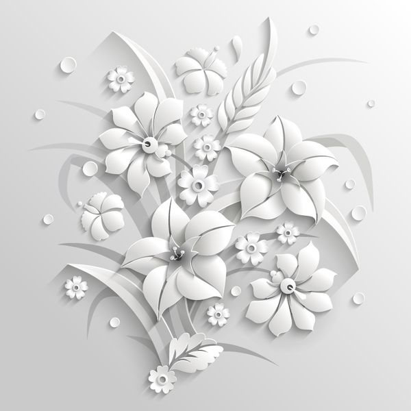 Букет белых бумажных цветов на белом фоне
