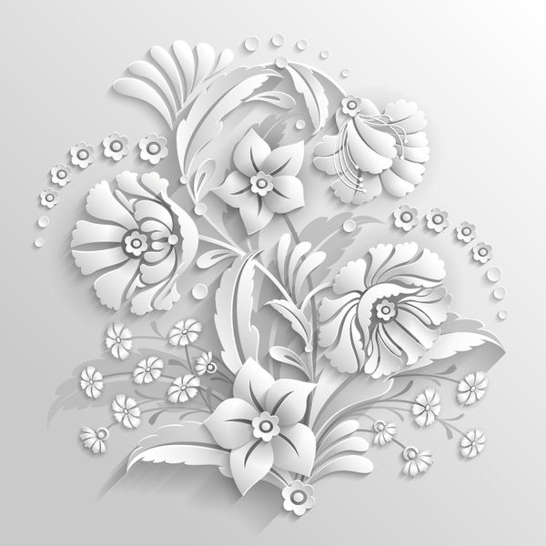 Белые 3Д цветы на сером фоне