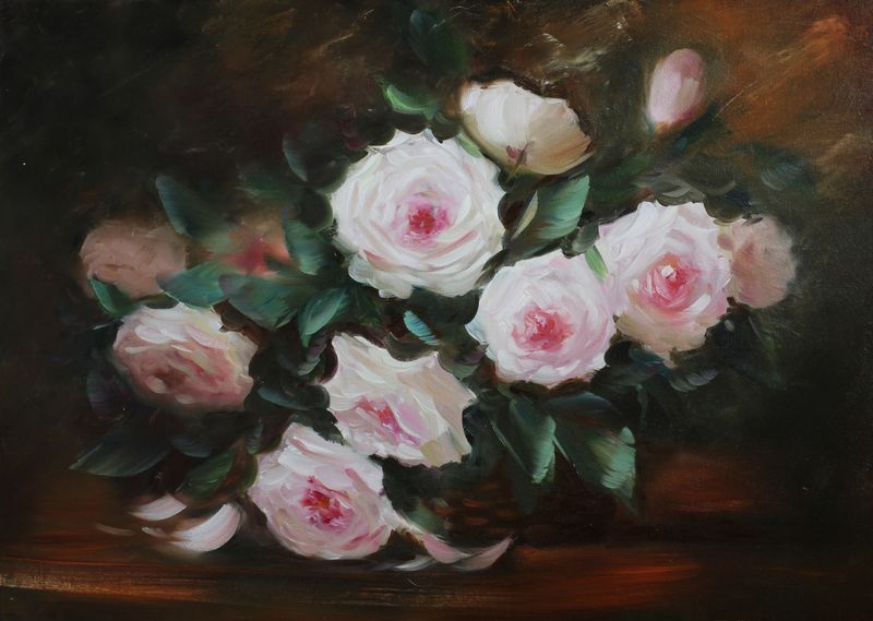 Нарисованные розовые розы на темном фоне