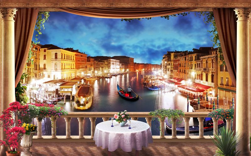Кафе с видом на ночную Венецию
