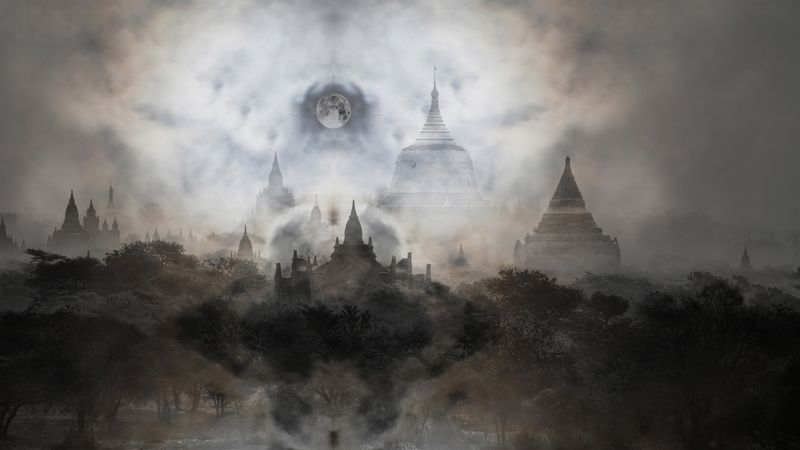 Восточный храм в тумане
