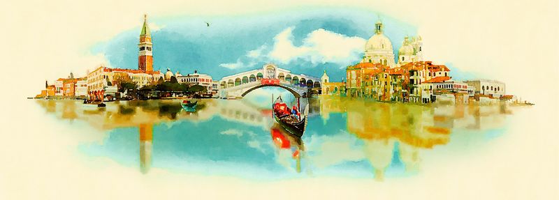 Нарисованная панорама Венеции в бежевых тонах
