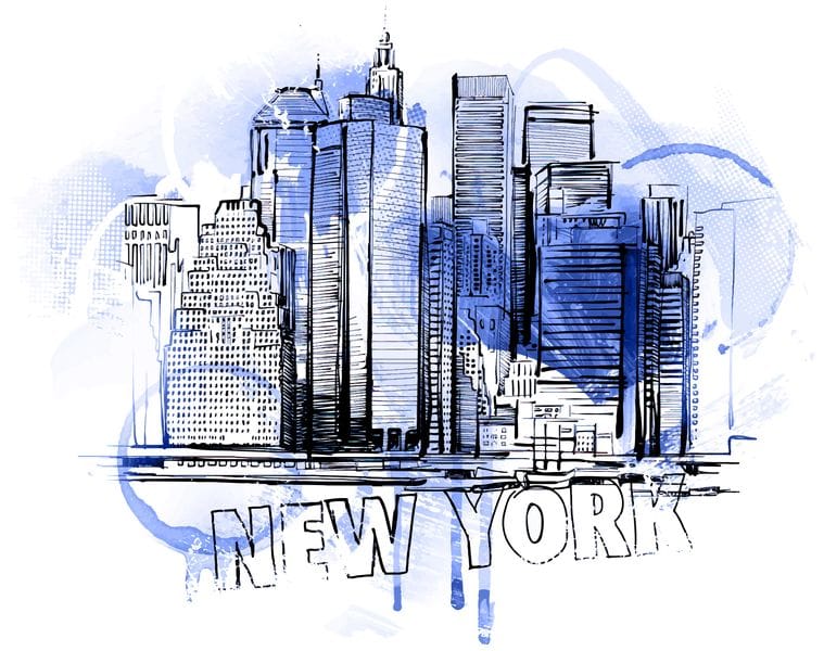 Нарисованный Нью-Йорк в фиолетовых тонах