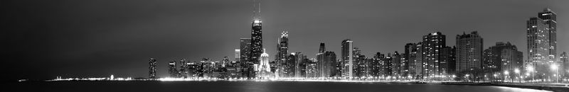 Черно-белая панорама ночного города