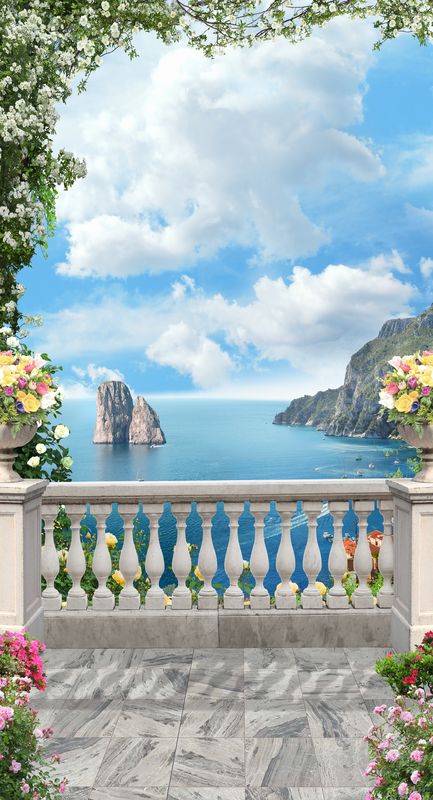 Мраморный балкон с цветами