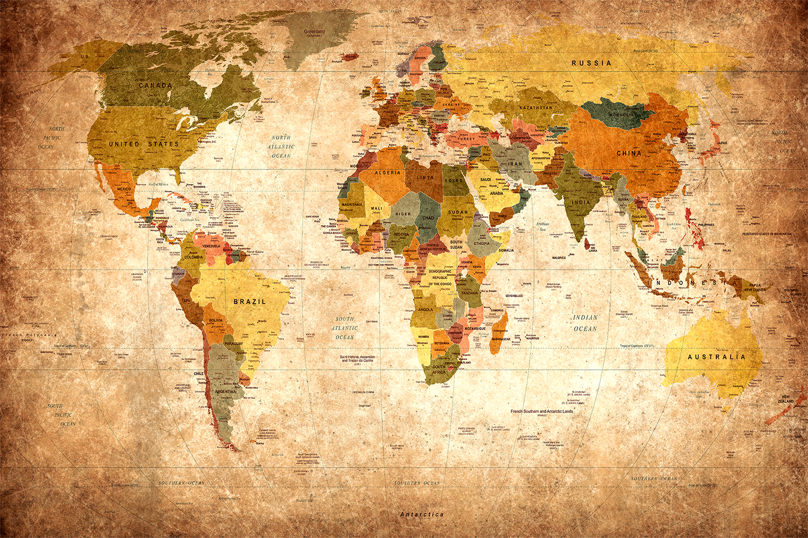 Старая карта мира на коричневом фоне