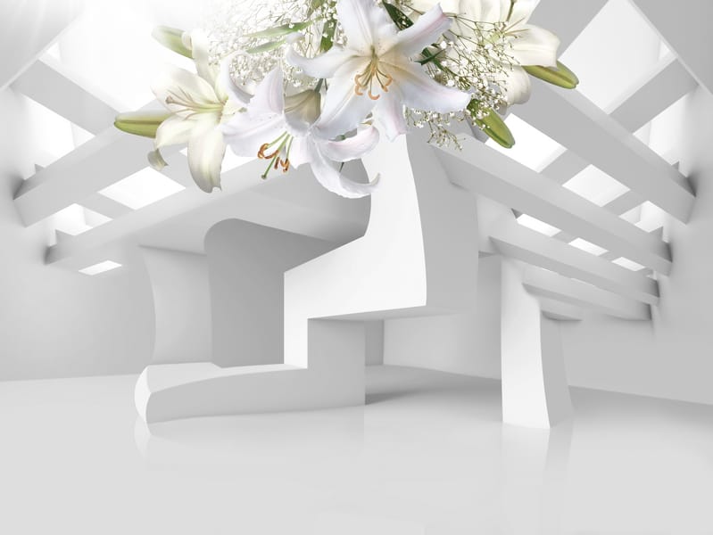 Линии и 3Д лилии в белом зале
