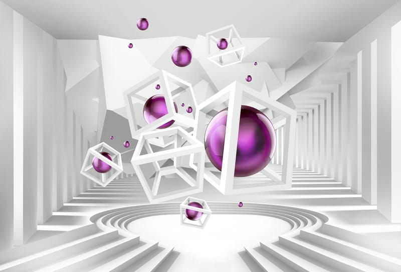 3Д фиолетовые шары в белых кубах
