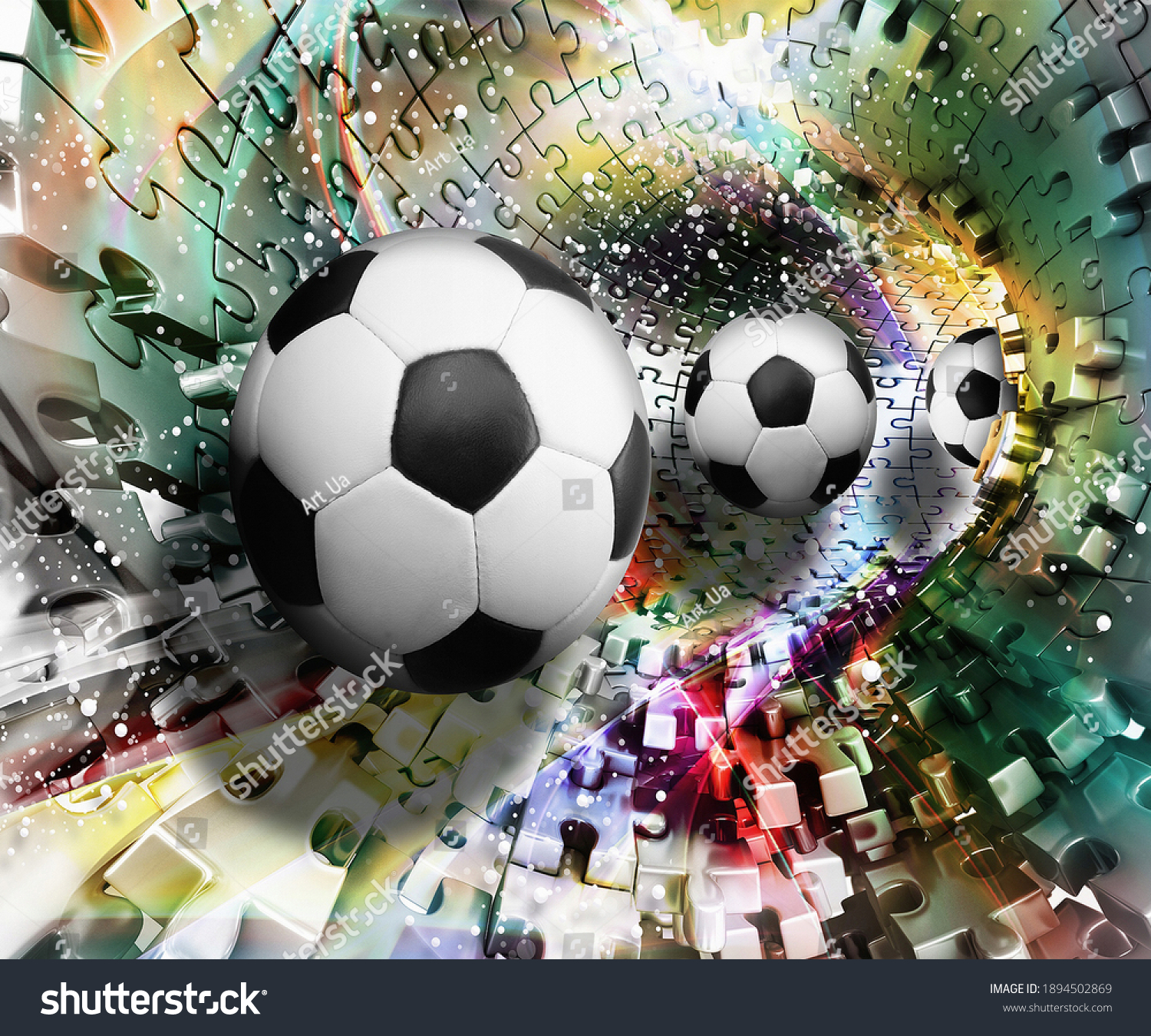 Футбольные мячи в тоннеле из пазлов