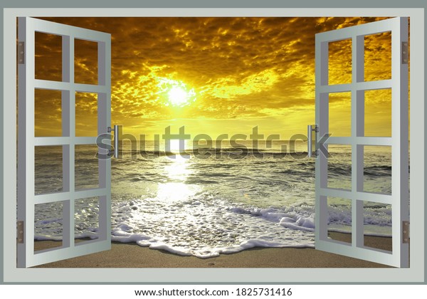Окно с видом на закат над морем
