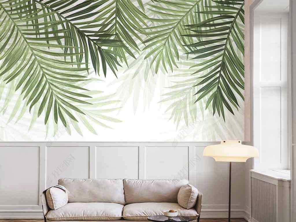  Свисающие зеленые пальмовые листья  на стену — Цены и 3D .