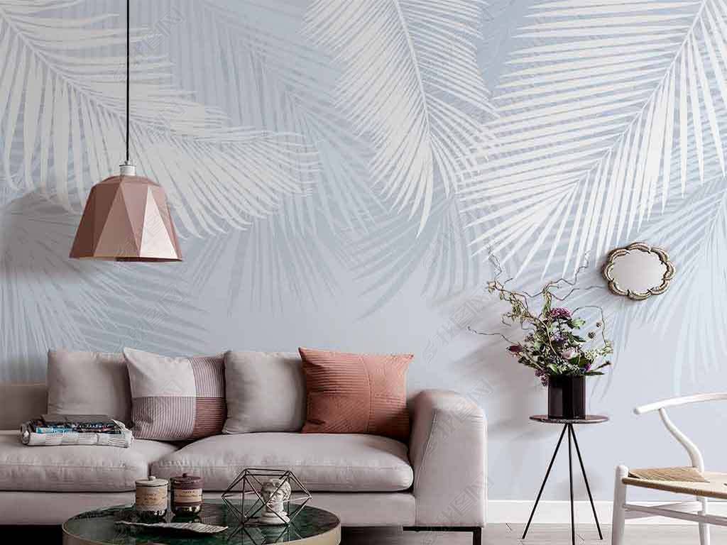  Серо-голубые пальмовые листья  на стену — Цены и 3D Фото .