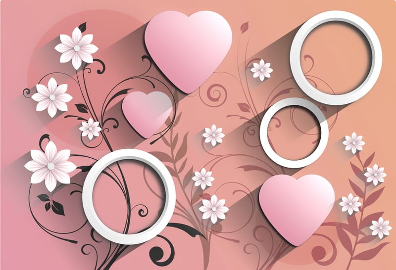 3Д белые круги и розовые сердца