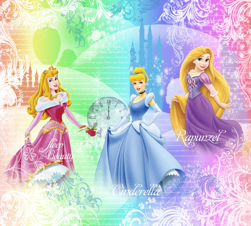 Три принцессы на радужном фоне