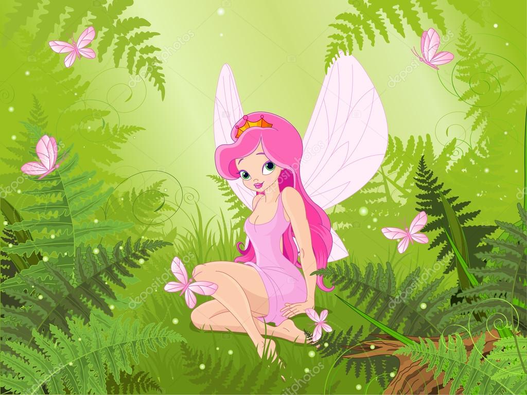 Принцесса на лужайке с бабочками