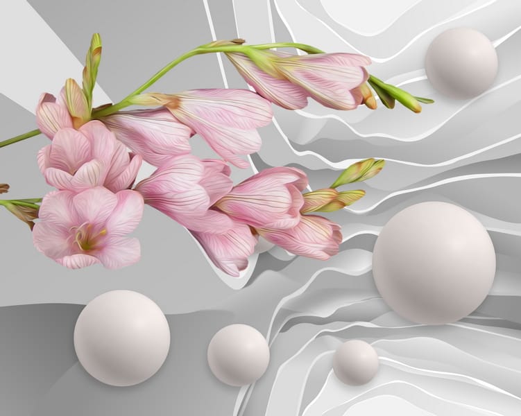 3Д розовые шары и цветы
