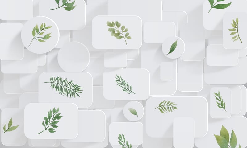 3Д листья на белых панелях