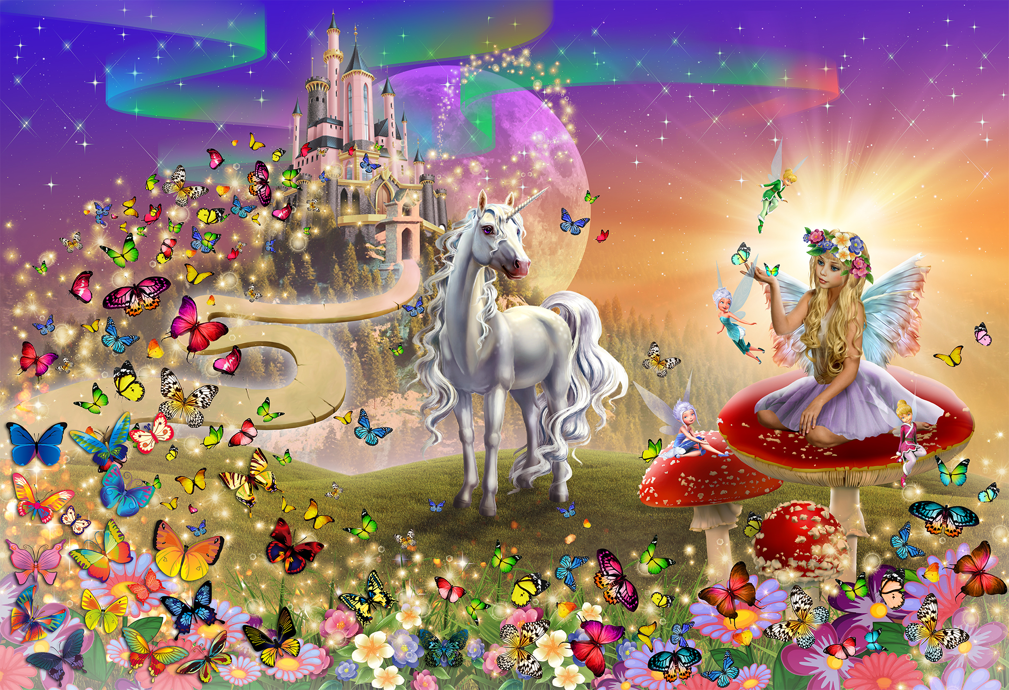 Принцесса фея и единорог в сказочном мире