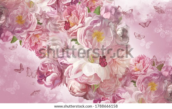 Яркие цветы на розовом фоне