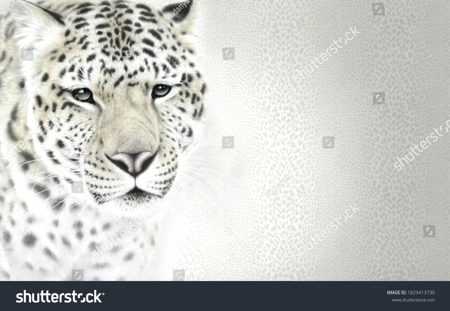 Белый леопард на светлом фоне