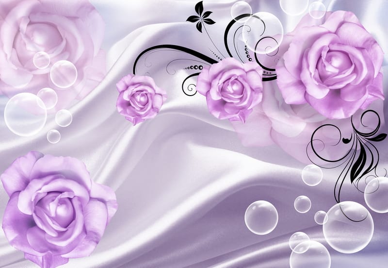 Фиолетовые розы и шары на шелке