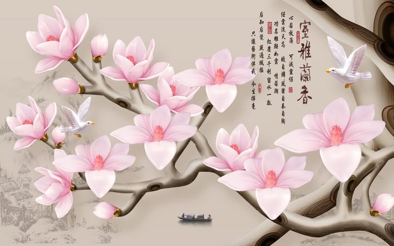 Китайские цветы и иероглифы