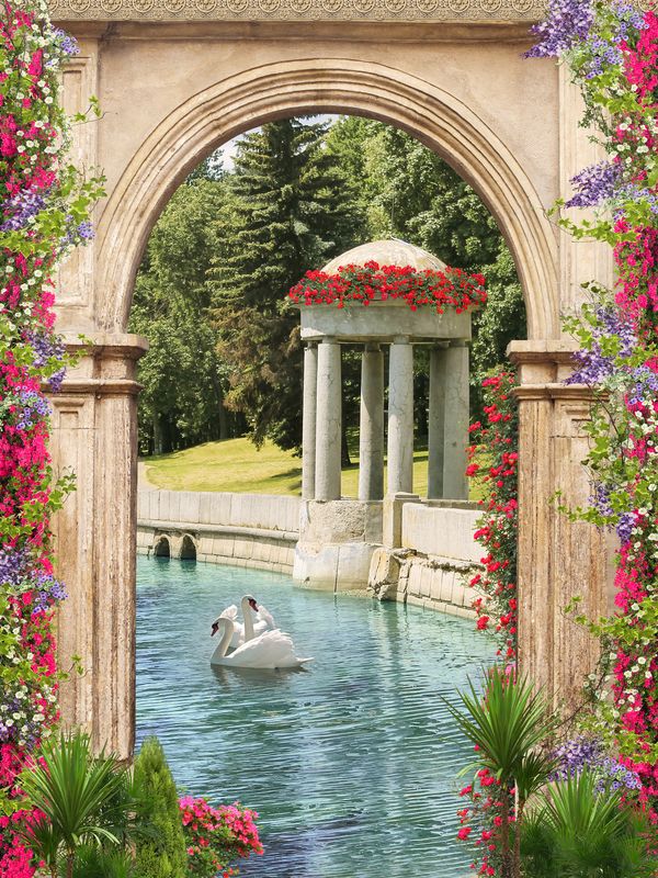 Райский сад с лебедями